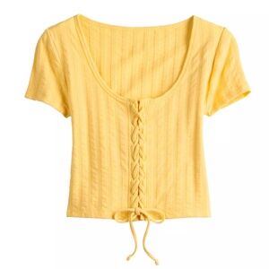 Juniors' SO® Cropped Front Lace-Up Top M